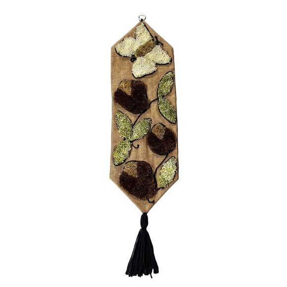 Vintage Wall Hanging 1970s Latch Hook Carpet Rug Burlap Butterfly Retro Boho - Picture 2 of 10